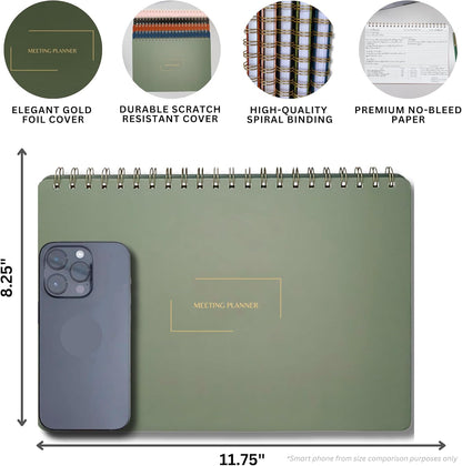 | Meeting Notebook for Work | 8.25" x 11.75" | Project Planner | Simple Design | Multiple Layouts | Office and Business Planner (Navy, Meeting Planner - Landscape)