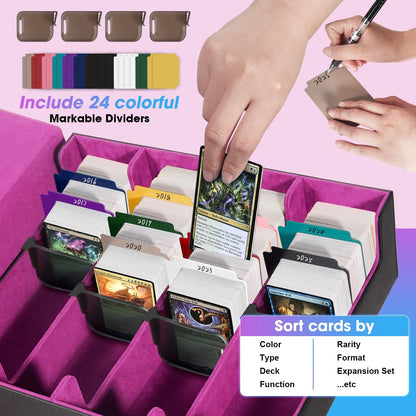 3000+Trading Card Storage Box, PU Leather Organizer Case With 24 Dividers, Magnetic Closure, 4 Supporters, For Game Sports Card,Purple