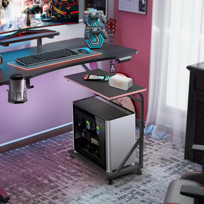 Ergonomic Height Adjustable Computer Tower Stand, 2-Tier CPU Holder Cart Under Desk, PC Floor Stand for Office Gaming Black and Pink