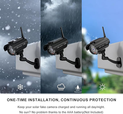 WALI Dummy Fake Camera, Solar Powered Fake Security Camera with LED Light, Simulated Surveillance Security CCTV Dome Cameras with Antenna and Warning Sticker Indoor Outdoor (SOL-TCB4), 4 Packs, Black