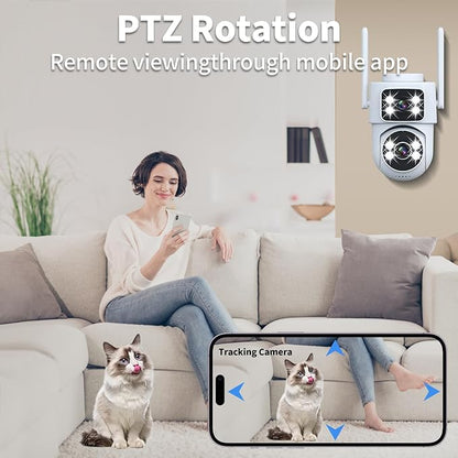 Dual-Lens Smart Indoor Outdoor Camera, 2K-3MP HD 5G WiFi, 360° AI Motion Tracking, IP65 Weatherproof, Color Night Vision, 24/7 Recording, 2-Way Audio, Baby/Nanny Cam(No Card Included)