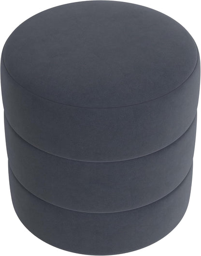 HomePop Upholstered Round Ottoman Home Décor|Foot Rest Ottoman - Steel Blue Velvet