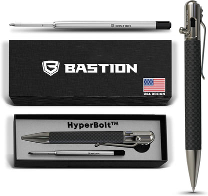 BASTION® Luxury Carbon Fiber Bolt Action Pen, Durable Professional Ballpoint Pen for Travel, School and Work Birthday Gift Idea - Carbon Fiber and Stainless Steel