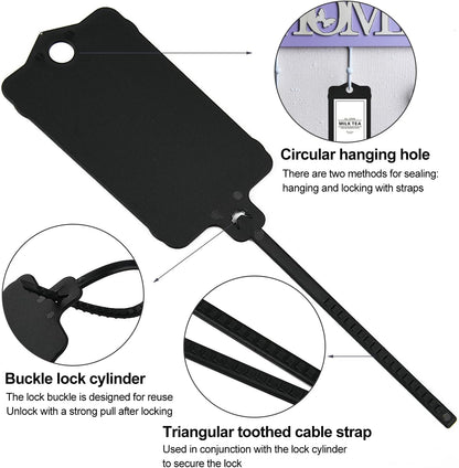 100pcs Blank Plastic Tags for Labeling Reusable Hanging Tags Ties Key Tag Storage Tag Waterproof Plastic Mark Label Writable Hang Sign with One Marker Pen (Black)