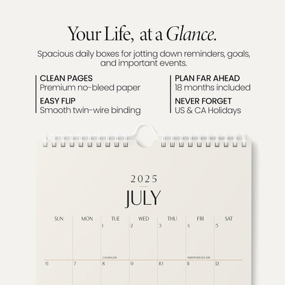 Karto Wall Calendar 2025-2026 - Vertical 11x17 inch July 2025 to December 2026 - Boost Your Productivity and Easy Planning with the Aesthetic Monthly Calendar - Beige