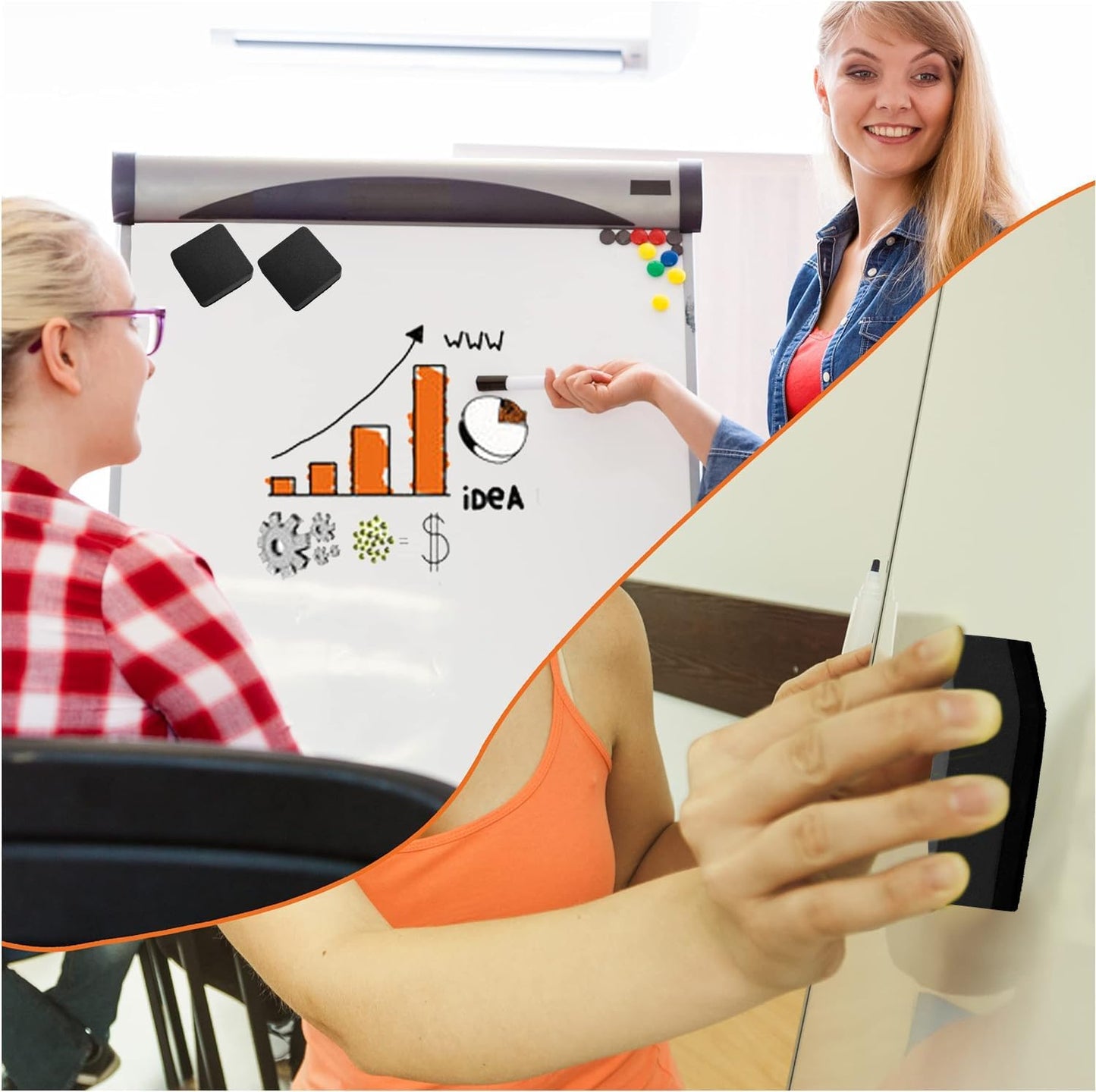 Dry Erase Erasers, 48 Pack Magnetic Whiteboard & Chalkboard Cleansers, Small Magnetic Erasers (Black)