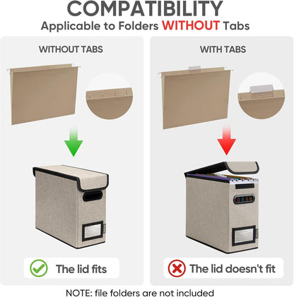 BALEINE File Organizer Box with Lid, Collapsible File Folder Organizer with Plastic Slide, Hanging File Folder Box for Office Document Storage (1 Pack, Beige, S)
