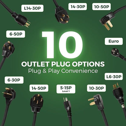 PRIMECOM Level 2 Electric Vehicle (EV) Charger (220V / 240Volt, 16Amp) Portable EVSE Smart Electric Car Charger, 30', 40', and 50 Feet Lengths (30 Feet, 14-30P)