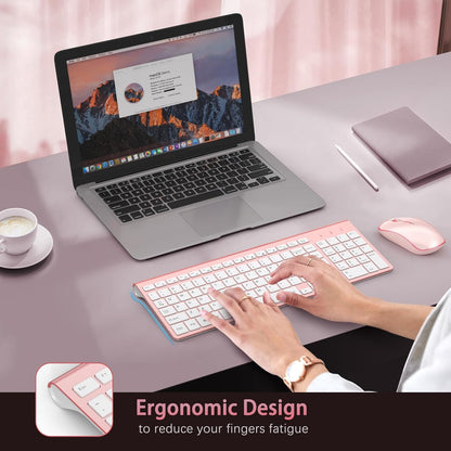 Wireless Keyboard and Mouse,2.4G Full Size and Portable Wireless Keyboard with Numeric Keyboard or Computer/Desktop/Laptop/Windows 10/8/7 -Pink