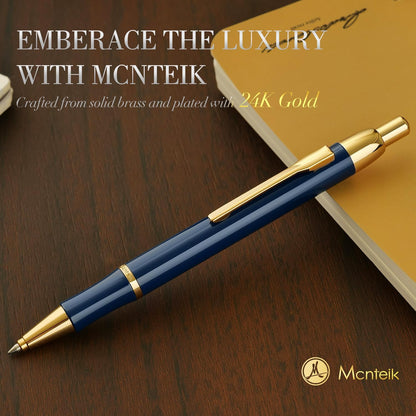 Blue Gel Pen With 24K Gold Finish, Fine lacquer work, Fancy Gift Set for Men & Women, Black Refill, Ideal Office Supplies, Professional, Writing, Executive,Office, Nice Retractable Pens