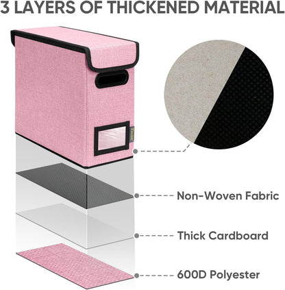 BALEINE File Organizer Box with Lid, Collapsible File Folder Organizer with Plastic Slide, Hanging File Folder Box for Office Document Storage (2 Pack, Pink, S)