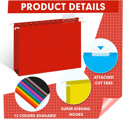 HERKKA Extra Capacity Hanging File Folders, 60 Pack Reinforced Letter Size Hanging Folders with Heavy Duty 2 Inch Expansion, Designed for Bulky Files, Medical Charts, 12 Assorted Colors