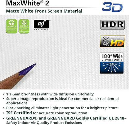 Elite Screens Manual Series, 150-INCH 16:9, Pull Down Manual Projector Screen with AUTO LOCK, Movie Home Theater 8K / 4K Ultra HD 3D Ready, 2-YEAR WARRANTY, M150XWH2,White