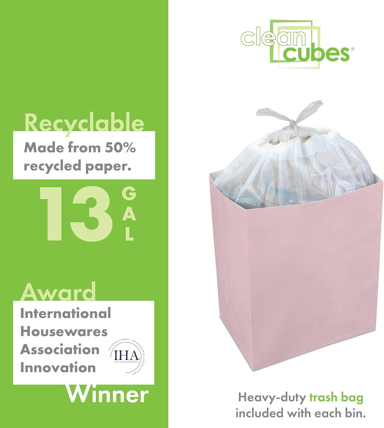 | 13 Gallon Disposable Trash Cans (3-Pack) with Fitted Trash Bags - Reusable Garbage and Recycling Bins for Parties, Events, and More (Pink - 17" Height x 13.5" Width x 10" Depth)