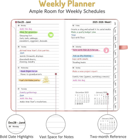 Forvencer Pocket Planner 2026, Weekly Monthly Planners with Month Tabs for Purse, 3.5" x 6", Oct 2025-Dec 2026 (15 Months), Small Daily Academic Calendar, Elastic Band, Hardcover Agenda for Women, Teacher