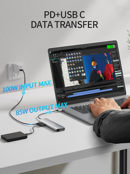 Lemorele USB C Hub 8-in-1 Adapter, USB-C Hub with 4K HDMI Output, 100W Power Delivery, USB 3.0 5Gbps Port, SD/TF Card Reader Adpater, Compatible for MacBook Pro, XPS, Chromebook and More(Silver)