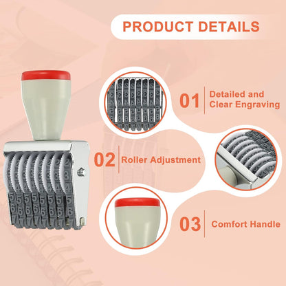 PATIKIL 8 Digit Number Roller Stamp, Adjustable Rubber Stamp Changeable Numerical Symbol Office Date for Business Creative Price Tag