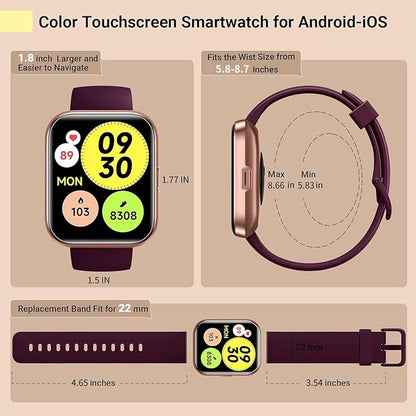 Smartwatch for Women, Compatible with Android & iPhone, 1.8'' Fitness Tracker Watch with Alexa, Call & Notification Alerts, Heart Rate & Sleep Monitor, 120 Sports Modes, Waterproof Watch for Women