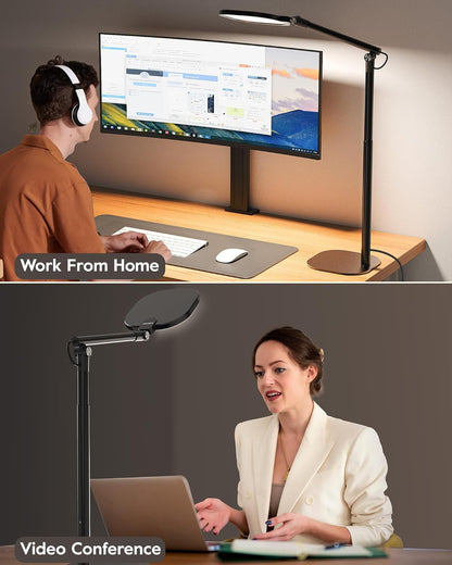 Led Desk Lamps for Home Office with Base, Tall Desk Lamp with 50 Light Modes & Memory and Timer Func Computer Light, Flexible Adjustable Table Lamps for Video Conference, Architect or Study(Black)