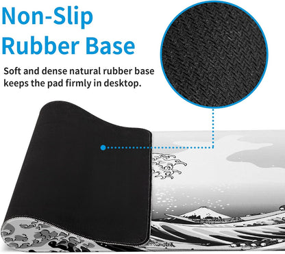 Sea Wave Large Gaming Mouse Pad Desk Pad with Stitched Edge 31.5''x11.8'' Mousepad Computer Keyboard Pad Non-Slip Rubber Base Desk Mat for Game,Work,Study