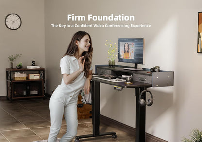 YDN Standing Desk with Drawers, 48 Inch Standing Desk Adjustable Height, Adjustable Electric Stand Up Sit Stand Small with Storage and Shelf, Black