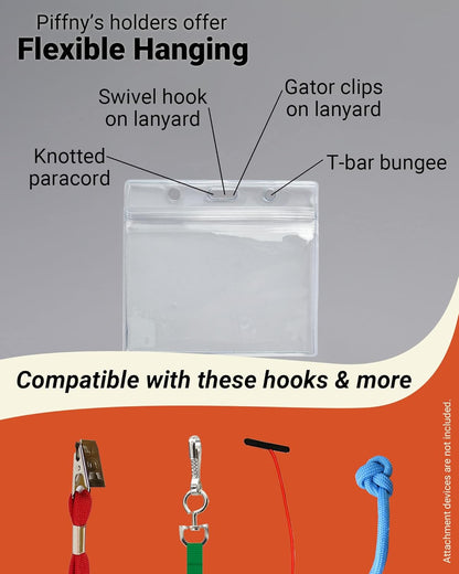 Clear ID Holder for Lanyard - ID Card Holder Waterproof (Inches, 3.5 x 2.25 Horizontal 100 Pack)