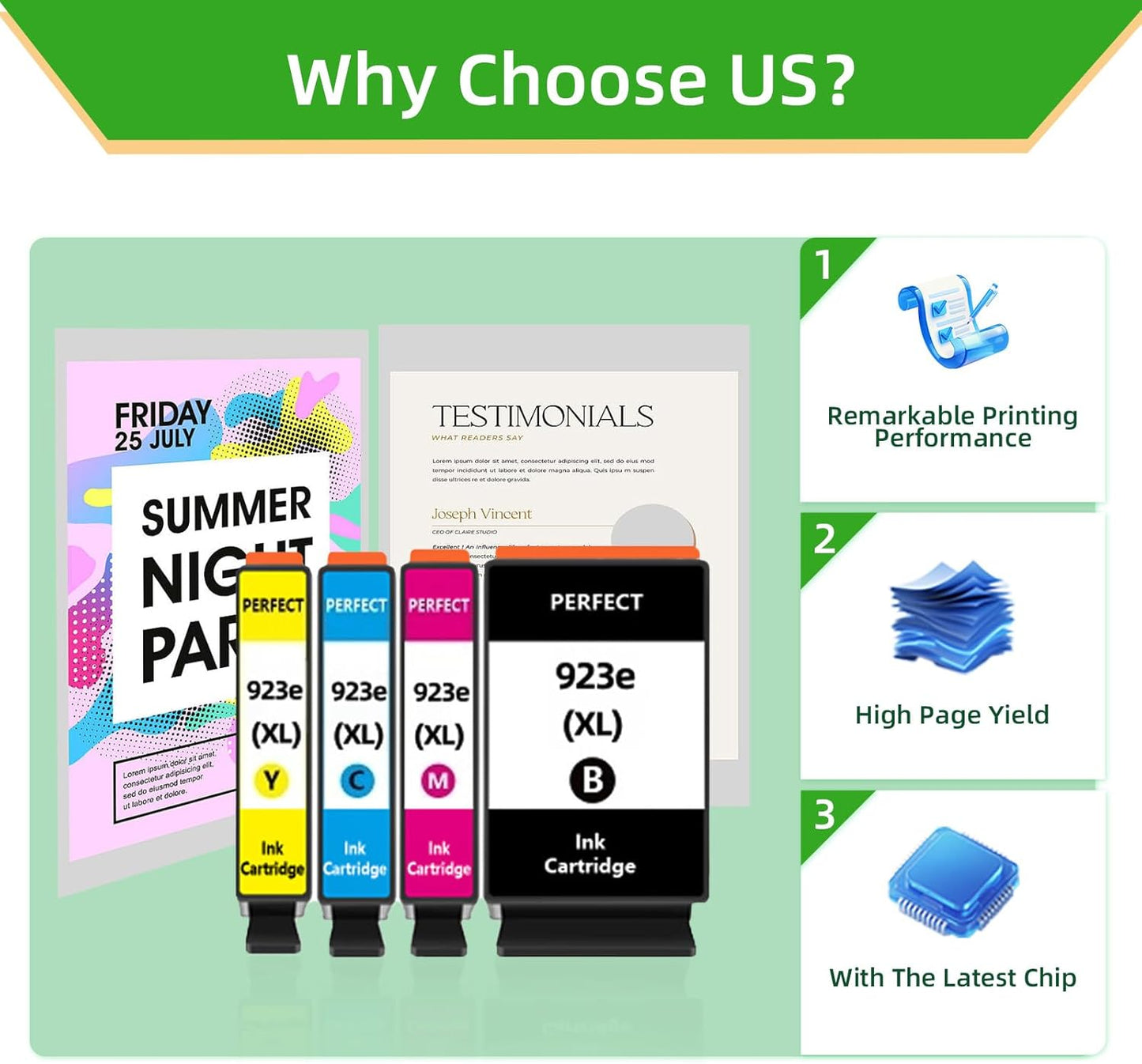 923e 923XLInk Cartridges with Chip 4-Pack High Yield for HP 923 923e Ink Compatible for HP OfficeJet Pro 8135e 8138e 8139e 8122e 8120 8123 8130 8133 Printers (1Black 1Cyan 1Magenta 1Yellow)
