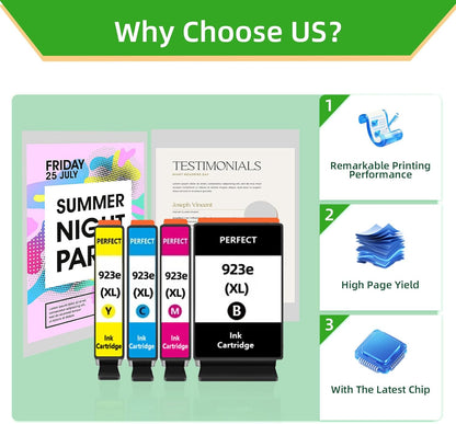 923e 923XLInk Cartridges with Chip 4-Pack High Yield for HP 923 923e Ink Compatible for HP OfficeJet Pro 8135e 8138e 8139e 8122e 8120 8123 8130 8133 Printers (1Black 1Cyan 1Magenta 1Yellow)