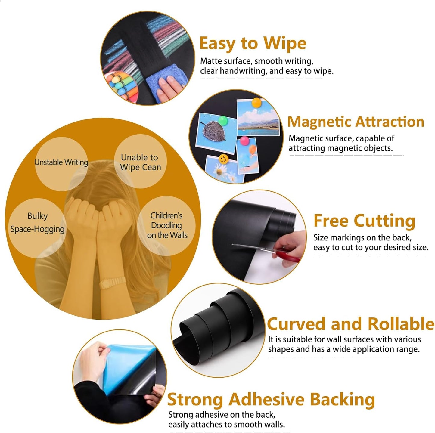 Magnetic Chalkboard Contact Paper with Adhesive, 38" x 19" Magnetic Blackboard Film for Walls, Peel and Stick – Ideal for Office, Classroom, Home. Includes Dustless Chalk, Wiping Cloth, and Magnet