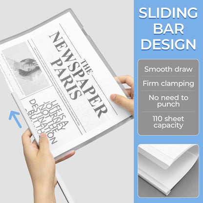 M&G 10 Pack Report Covers with Sliding Bar, 15mm Clear Report Covers for A4 and Letter Size Paper, 8.7 x 12.2 inch,110 Sheet Presentation Folders
