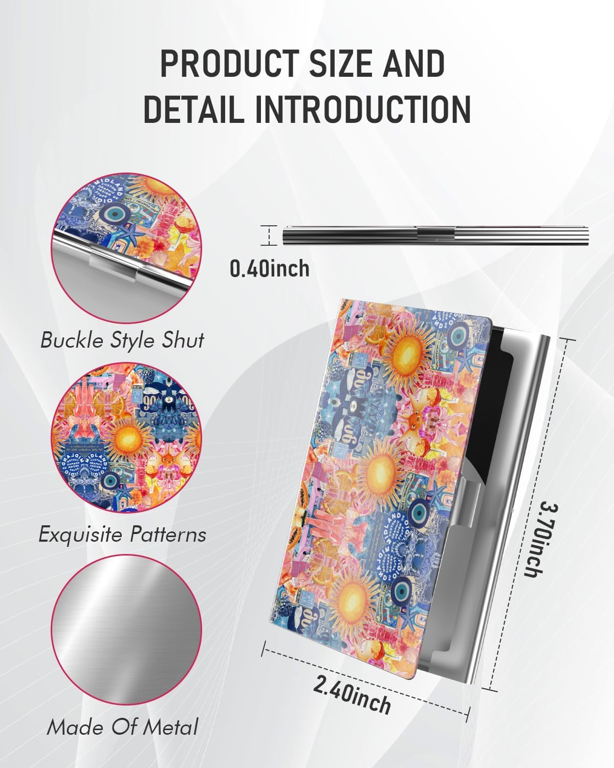 Business Card Metal Slim Organizer, Professional Stainless Steel Square Pocket Wallet for Office Workers, Compact and Portable for Pockets (Sun)