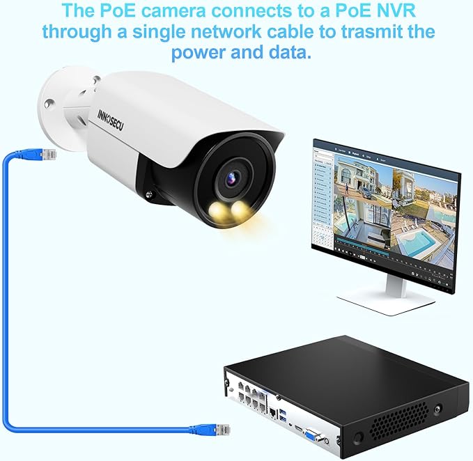 4MP Bullet IP PoE Camera Outddor, Smart Dual Light Security Camera, Color Night Vision, Built-in Two-Way Audio, 2.8mm Lens 110°, Waterproof IP67, Human/Viehcle Detection, INB4FD37Y