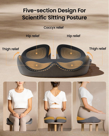 ProtoArc Seat Cushion, Office Chair Cushion for Sciatica, Coccyx Cushion, Ergonomic Memory Foam Seat Cushion for Car, Home, Pressure Relief Pad for Hip, Tailbone, All Day Comfort - Black&Gray