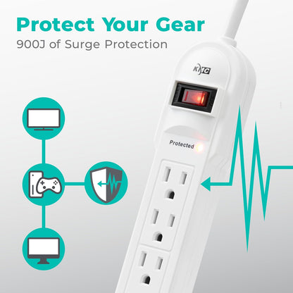 KMC 6-Outlet Surge Protector Power Strip 2-Pack, Overload Protection, 4-Foot Cord, 900 Joule - White
