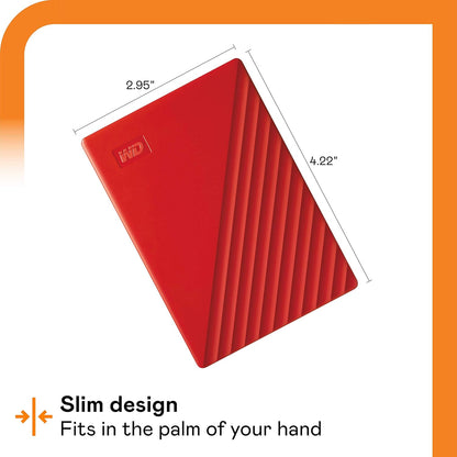 WD 5TB My Passport, Portable External Hard Drive, Red, Backup Software with Defense Against ransomware, and Password Protection, USB 3.1/USB 3.0 Compatible - WDBPKJ0050BRD-WESN