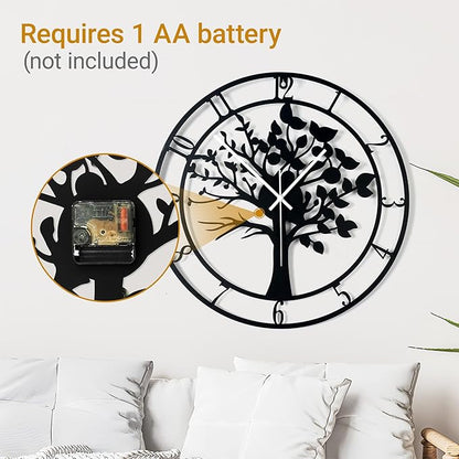 24inch/60cm Large Tree of Life Wall Clocks for Living Room Decor,Bedroom,Battery Operated Big Metal Decorative Analog Silent Non Ticking Wall Clock,Room Wall Decor (Tree of Life, 24 inches)