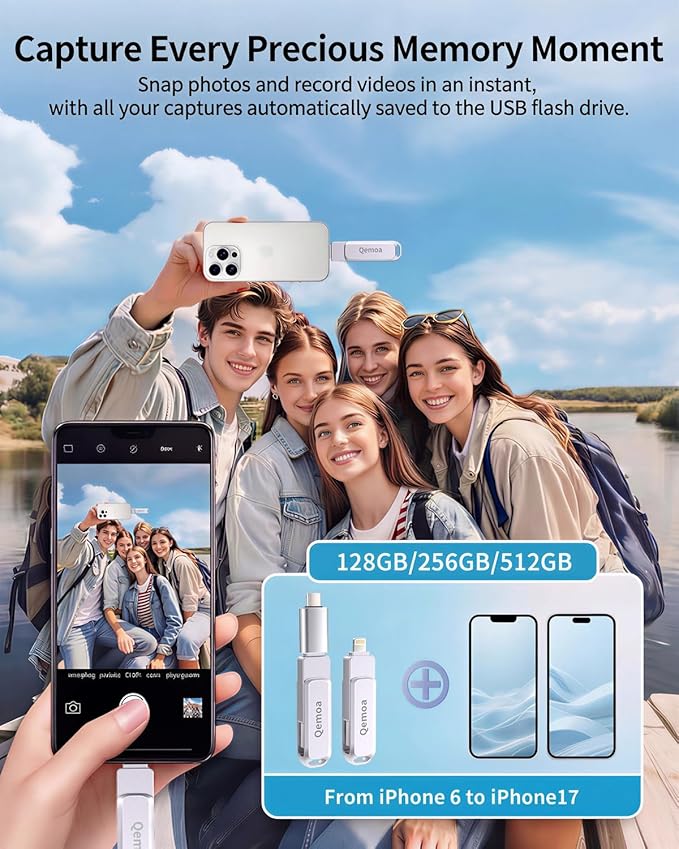 MFi Certified 512GB Flash Drive Photo Stick for iPhone, External Memory Photo Keeper Storage for Data Saver/Backup/Transfer Files/Picture/Video/iPhone/iPad/iOS/Android/PC (Gray)Available Space: ~484GB
