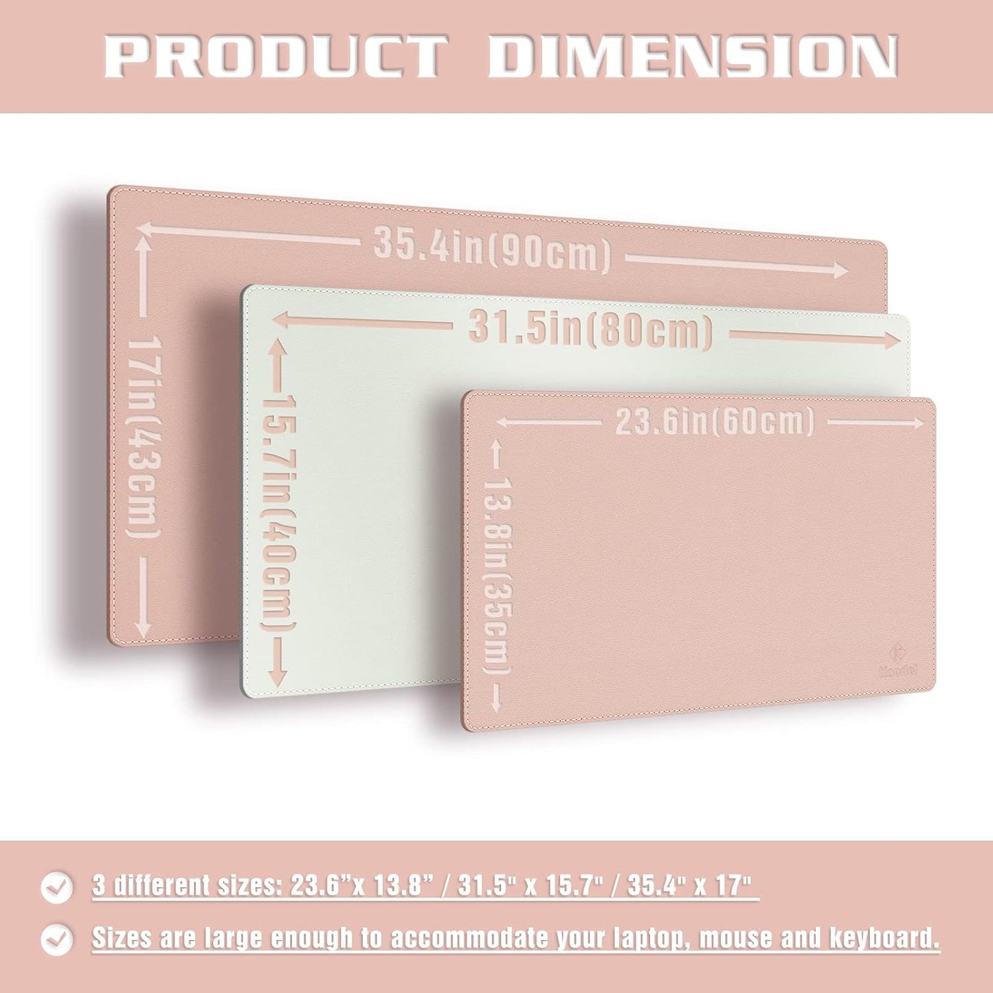 K KNODEL Desk Mat, Blotter, Dual-Sided Office Desk Pad, Waterproof Desk Mat for Desktop, Desk Blotters, PVC Leather Pad Protector (Pink, 31.5" x 15.7")