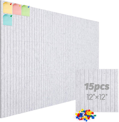 Large Cork Board Alternative, 15 Pack Felt Board with Safe Removable Adhesive Tabs Felt Wall Tiles, Large Cork Boards for Walls, Cork Board for Home Office, Pin Boards for Walls, Stripe Marble White