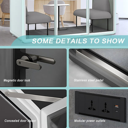 Office Sound Booth with Audio Privacy - Portable Soundproof Pod with Stylish Light Blue Frame,Soundproof Room with Light,Ventilation,Socket for Conversation,Reception Room