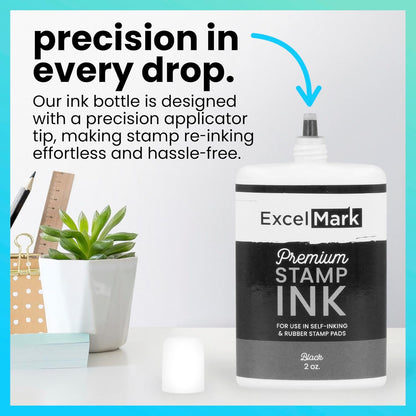 ExcelMark Self Inking Stamp Refill Ink - 2 oz. - Black Ink