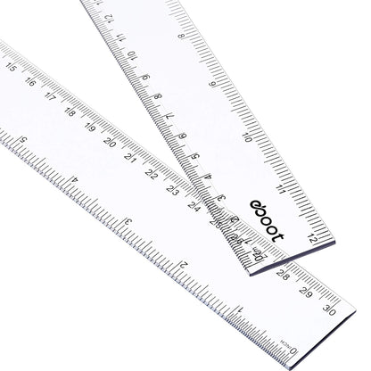 EBOOT 2 Pack Plastic Ruler Straight Ruler Plastic Measuring Tool for Student School Office (Clear, 12 Inch)
