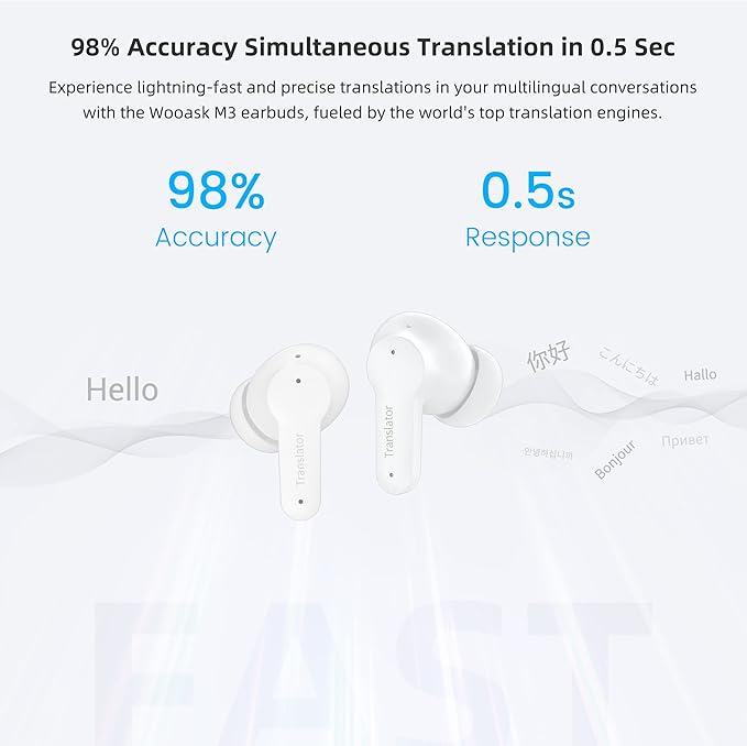M3 AI Translation Earbuds Real Time, Language Translator Device in 144 Languages, 3-in-1 Offline Two-Way Audífonos Traductores, Live Translate Headphones, No Subscription Required (White)