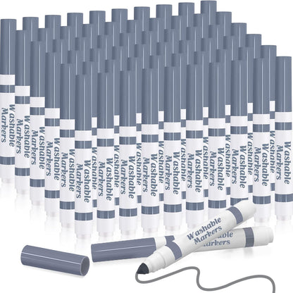 Janlaugh 60 Pcs Gray Washable Markers Bulk Coloring Broad Line Markers for Kids Conical Tip Gray Drawing Pens for Classroom Back to School Travel Art Baby Shower Gender Reveal Supplies, Ages 6+