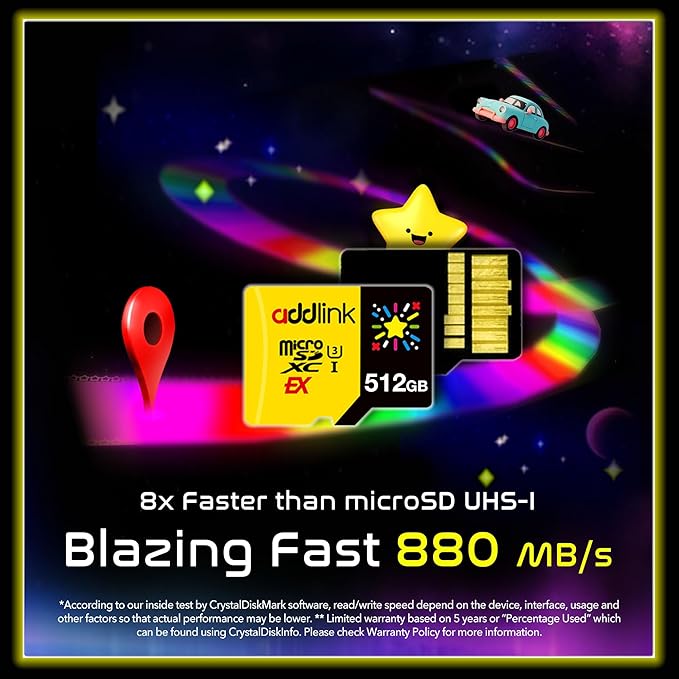 addlink 512GB Gaming microSD Express Card for Nintendo-Switch 2, Speed Up to R/W 880/750 MB/s MicroSDXC Express Memory, ROG Ally, Steam Deck, Camera UHS-I, C10, U3, V30, Full HD 4K