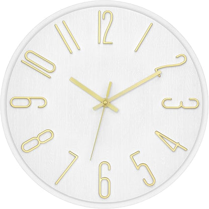 Foxtop Wall Clock 12 Inch Silent Non Ticking Battery Operated Round Wall Clock Modern Simple Style Clocks Decorative for Home Office Bedroom Kitchen School (White)