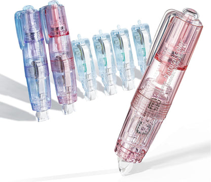 White Retractable Correction Tapes, 2 Cute Pre-Loaded Correctors with 4 Refills, Pull-Out Pen-Shaped Applicator, Anti-Break Tape for Office Supplies(Pink, Purple)