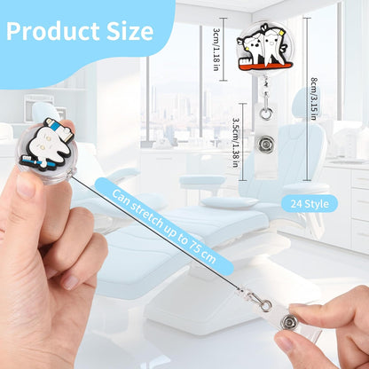 24Pcs Dentist Gifts Dental Gift Cute Badge Reel for Women Man, Retractable Dentist ID Badge Holders Dental Assistant Gift Dental Hygienist Gift Graduation Gift for Dentist.