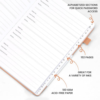 Password Book with Alphabetical Tabs, Internet Address and Password Keeper, A5 Size 8.3"x6" Password Notebook for Saving Internet Login, Username, Password Organizer for Computer & Website