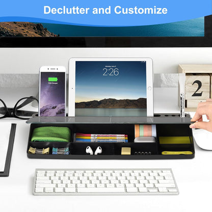 Desktop Glass Whiteboard with Storage, Weekly Calendar Desk Dry Erase White Board, Desk Organizers and Accessories, Weekly Planner Board for List, Planning, Memo, Note, Office, Home, College, School